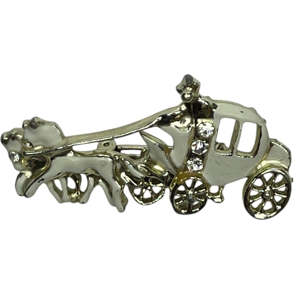 Vintage Brooch Equestrian Horse Drawn Cinderella Coach Carriage Pin